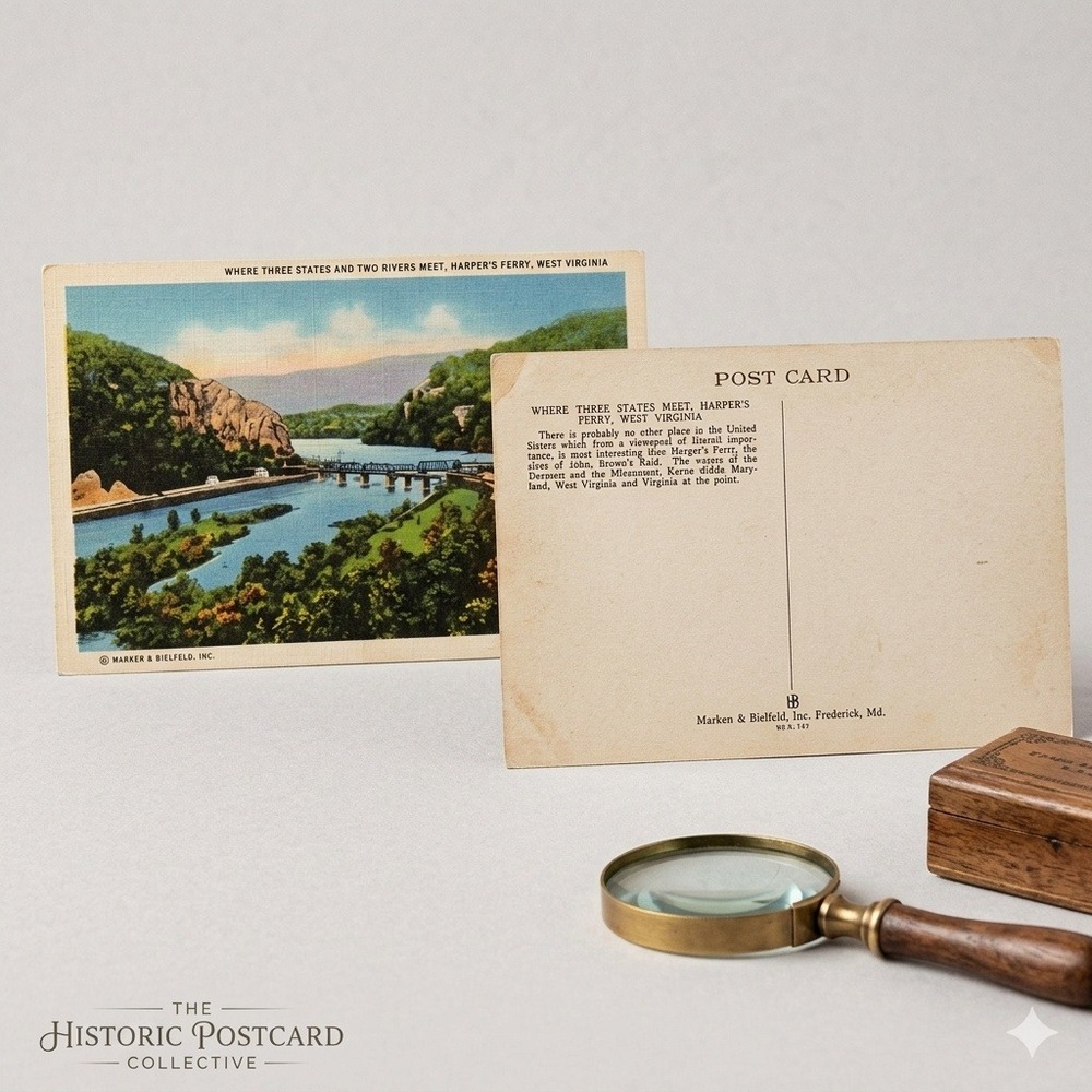 Vintage Linen Postcard Harpers Ferry West Virginia WV Three States Meet 86
